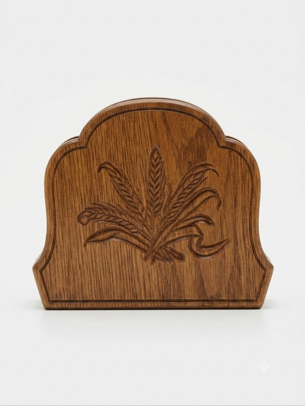 Vintage Wooden Napkin Holder Carved Wheat Sheaf Farmhouse Cottagecore Rustic MCM